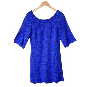 Donna Ricco Dress Blue Sleeve Scallop Preppy Cocktail Wedding Party Formal Sz 4